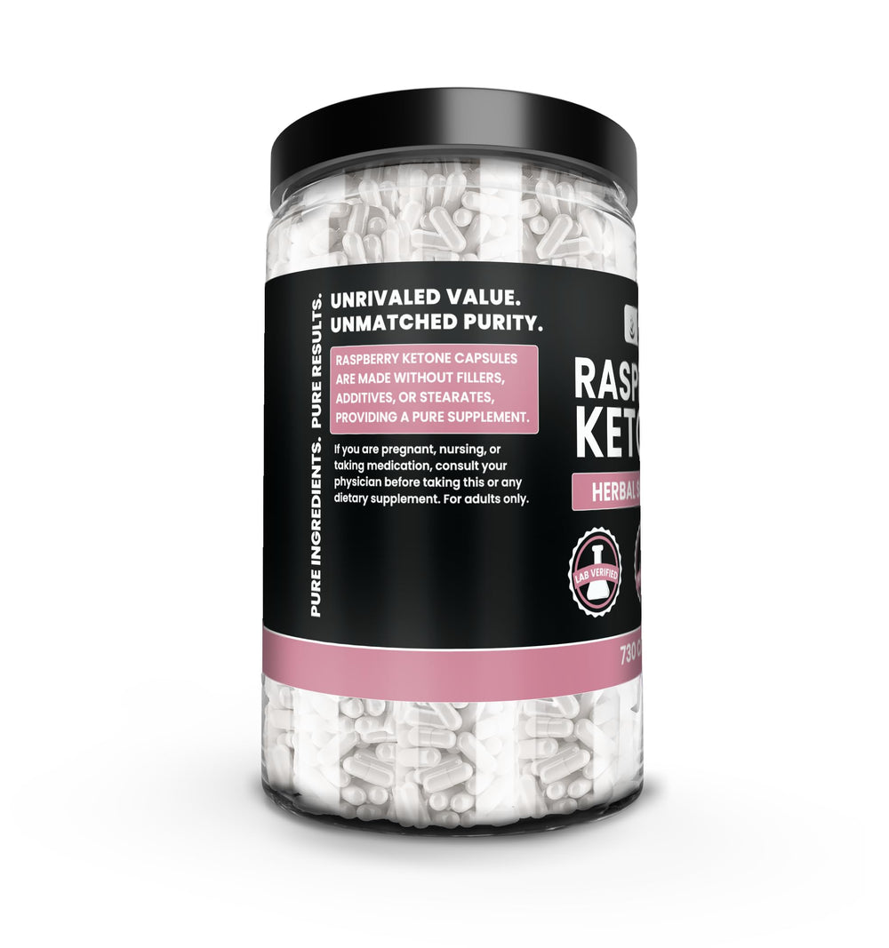Close-up of Raspberry Ketone capsules