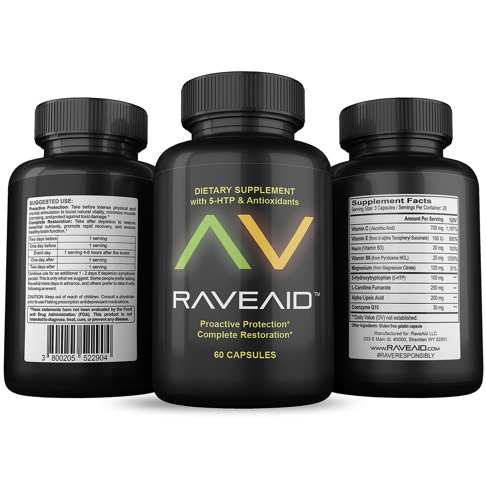 RaveAid product hero image with bottle and branding