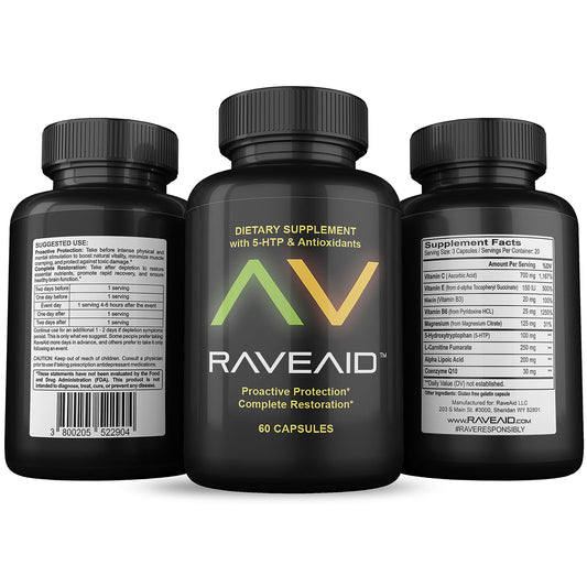 RaveAid product hero image with bottle and branding