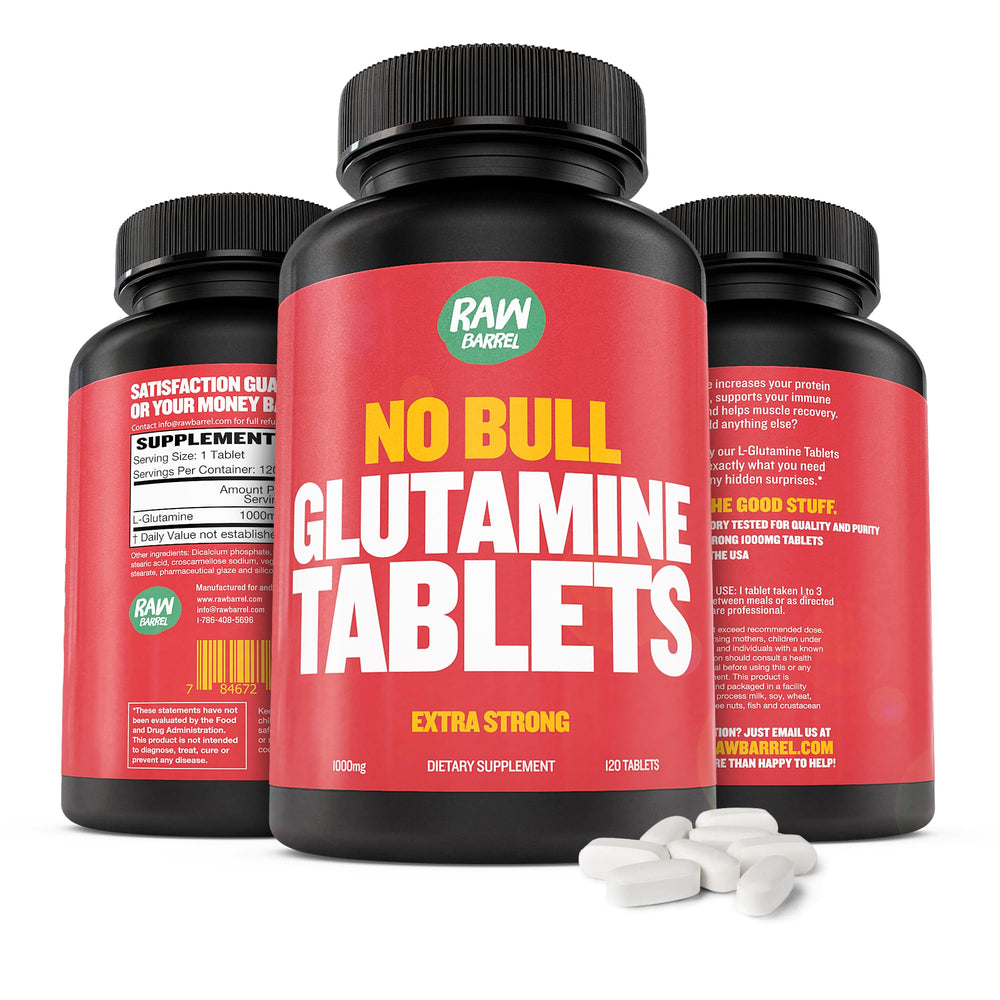 Gluten-free L-Glutamine tablets with packaging