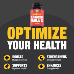 L-Glutamine bottle label showing ingredients and non-GMO claim