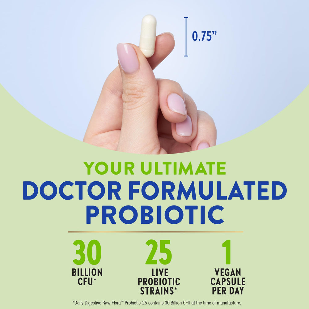 Raw Flora Probiotics capsules showing 30B CFU