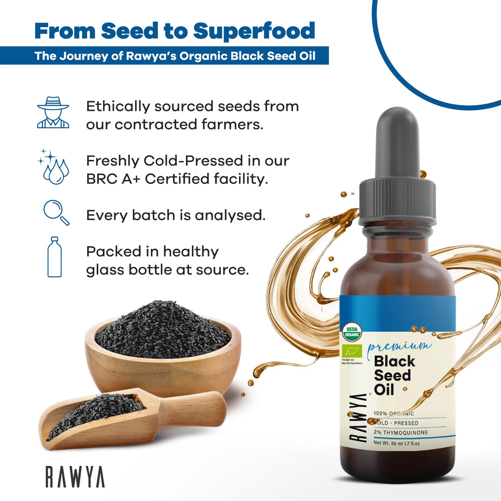 1.7 fl oz RAWYA Black Seed Oil bottle in amber glass