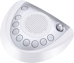 Raynic white noise machine silver front view highlights portable sleep aid for travelers