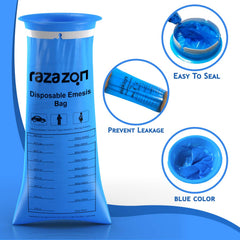 RAZAZON vomit bags with leak-proof closures prevent spills during trips