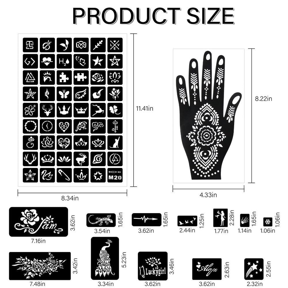 RAZET henna stencils flowers create elegant arm and hand designs.