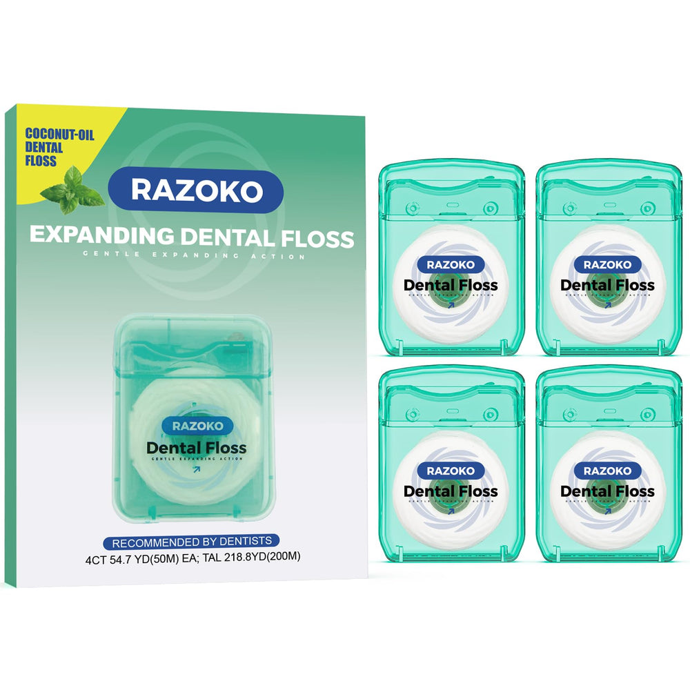 Razoko coconut oil expanding dental floss Mint flavor box front