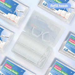 Close-up of flossing removing plaque between teeth