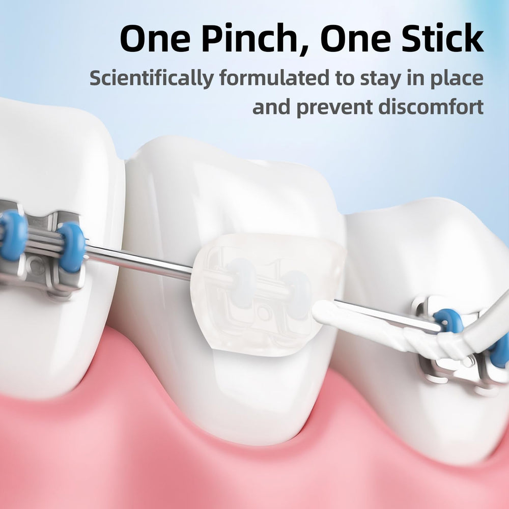 Mint-scented orthodontic wax being applied to braces