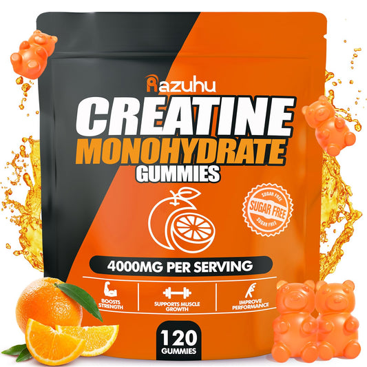 Razuhu Creatine Monohydrate Gummies orange bottle front