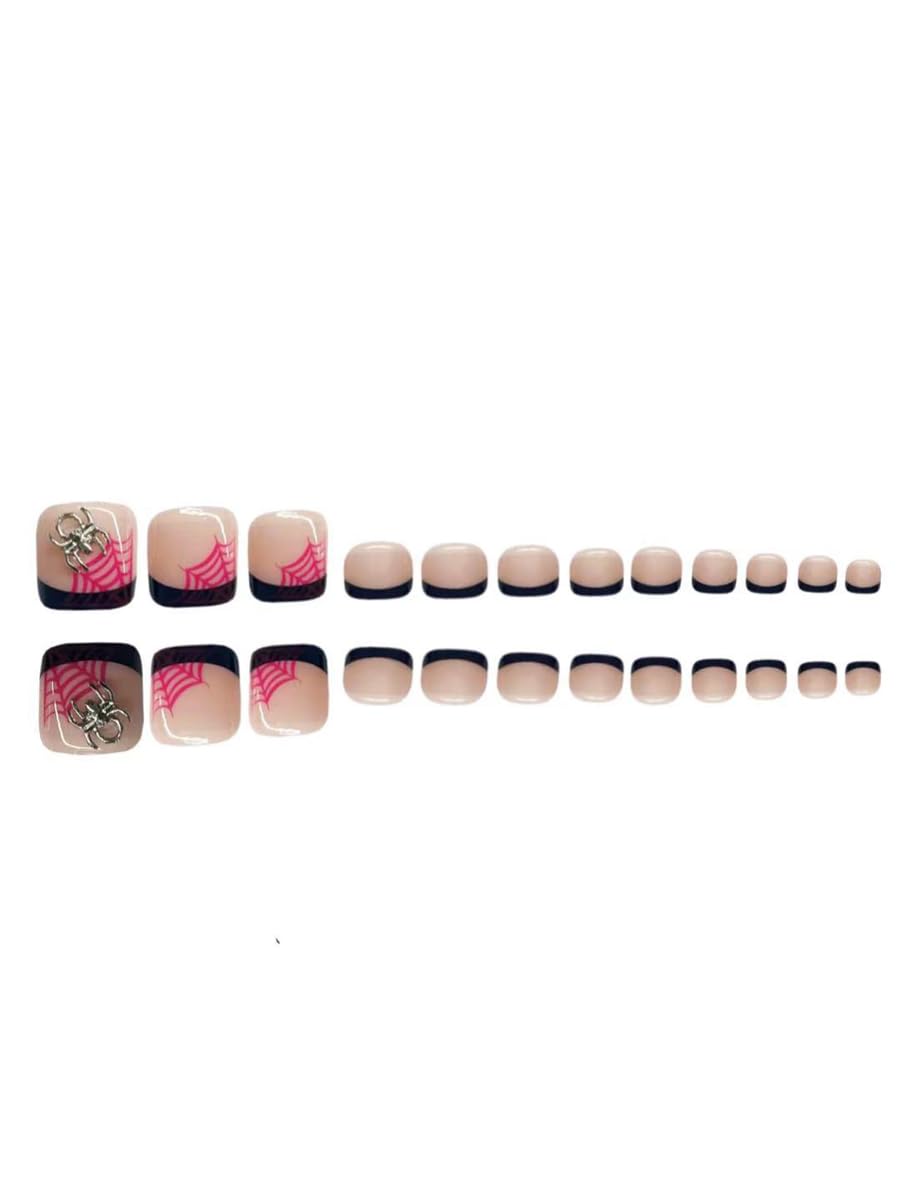 Rdntbeu Halloween toenails with black French tip for bold styling.