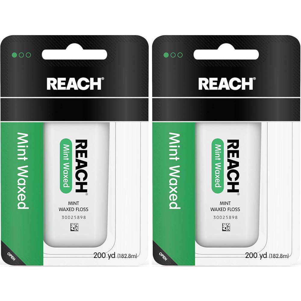 Front view of REACH Mint Waxed Floss Pack of 2 dispenser