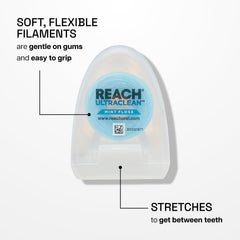 Close-up of textured, waxed mint floss for gums