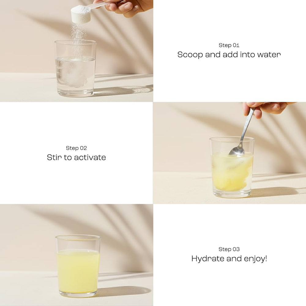 Ready-to-mix lemonade hydration drink ready to serve.