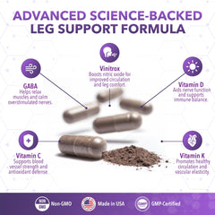 Front view of 60 capsule LegEase Miracle bottle with USA Made label