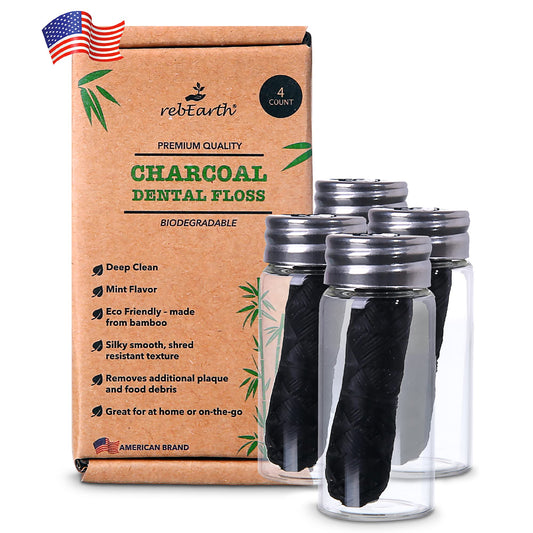 rebEarth bamboo charcoal floss in glass container - pack of four