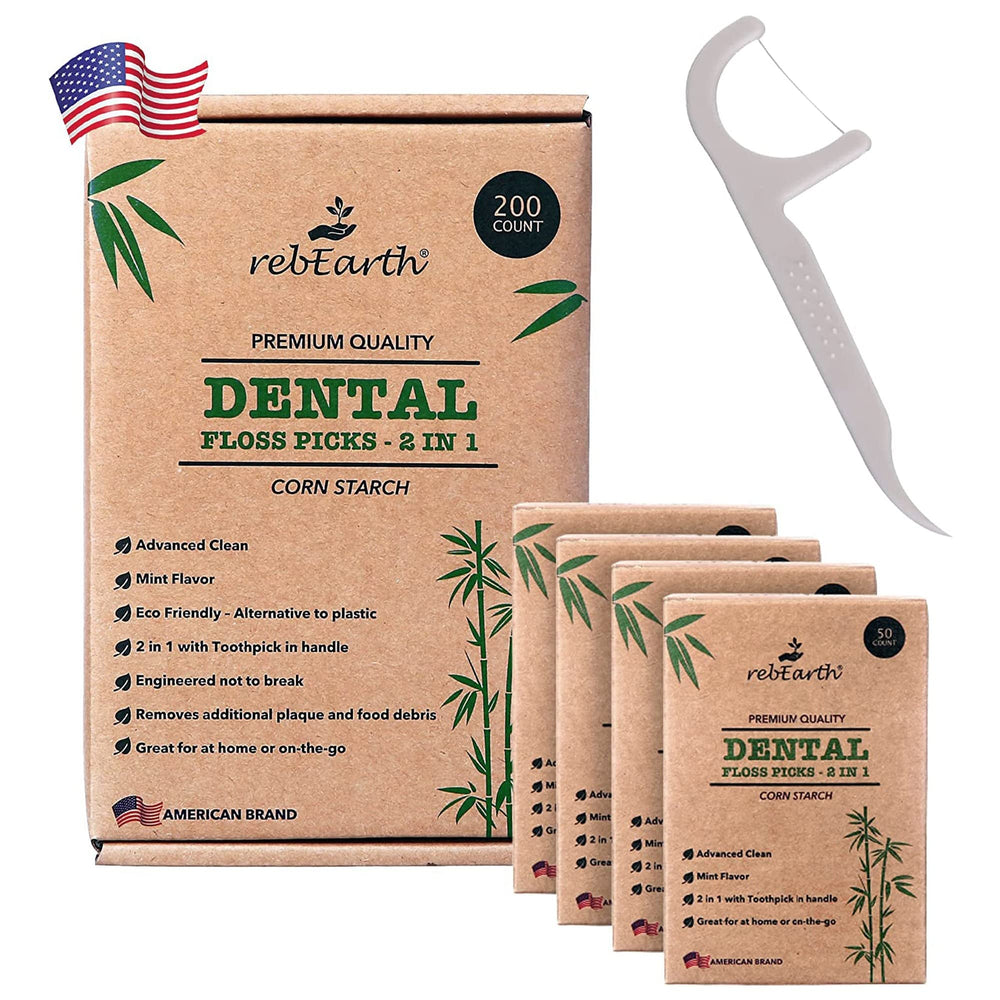 rebEarth mint flavored dental floss picks packaging box front