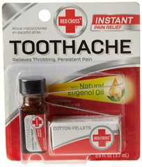 Red Cross Toothache Drops bottle on white background