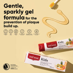 Packaging image showing Red Seal Kids Toothpaste Tutti Frutti box and tube