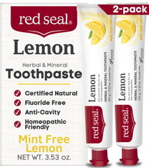 Front view of Red Seal Lemon Toothpaste tube with Mint-Free label