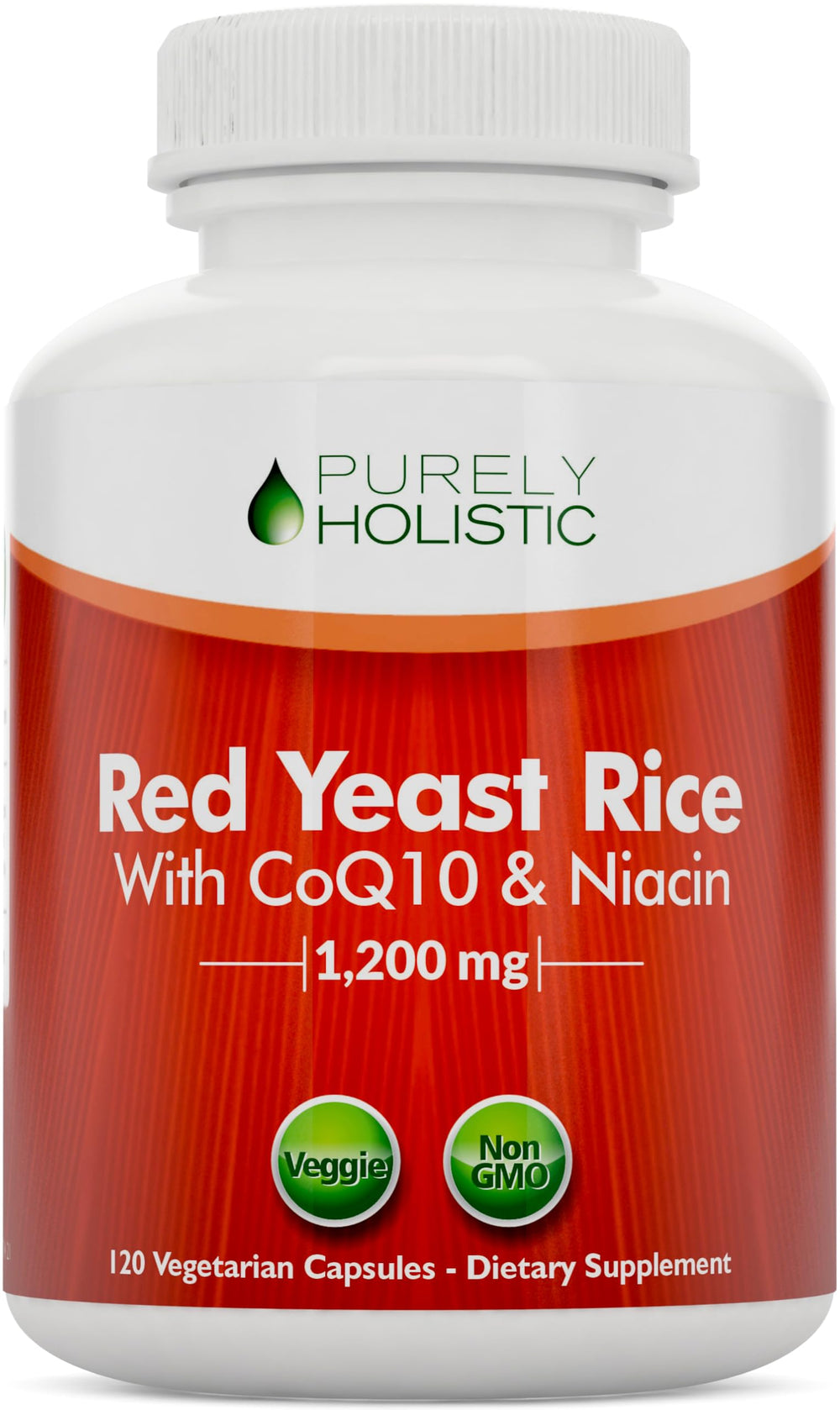 Front view of Red Yeast Rice 1200mg with CoQ10 & Niacin bottle