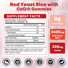 Nutrition facts panel for Red Yeast Rice CoQ10 gummies