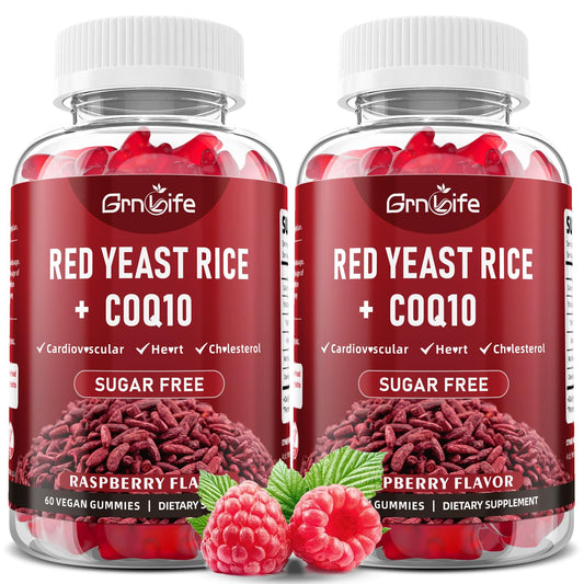 Hero image of 2-pack Red Yeast Rice with CoQ10 Gummies in raspberry flavor