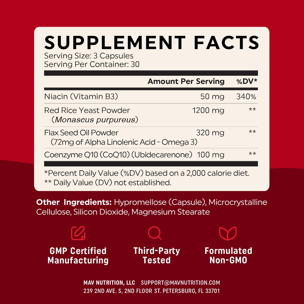 Close-up of Red Yeast Rice with CoQ10 and Omega-3 supplement bottle