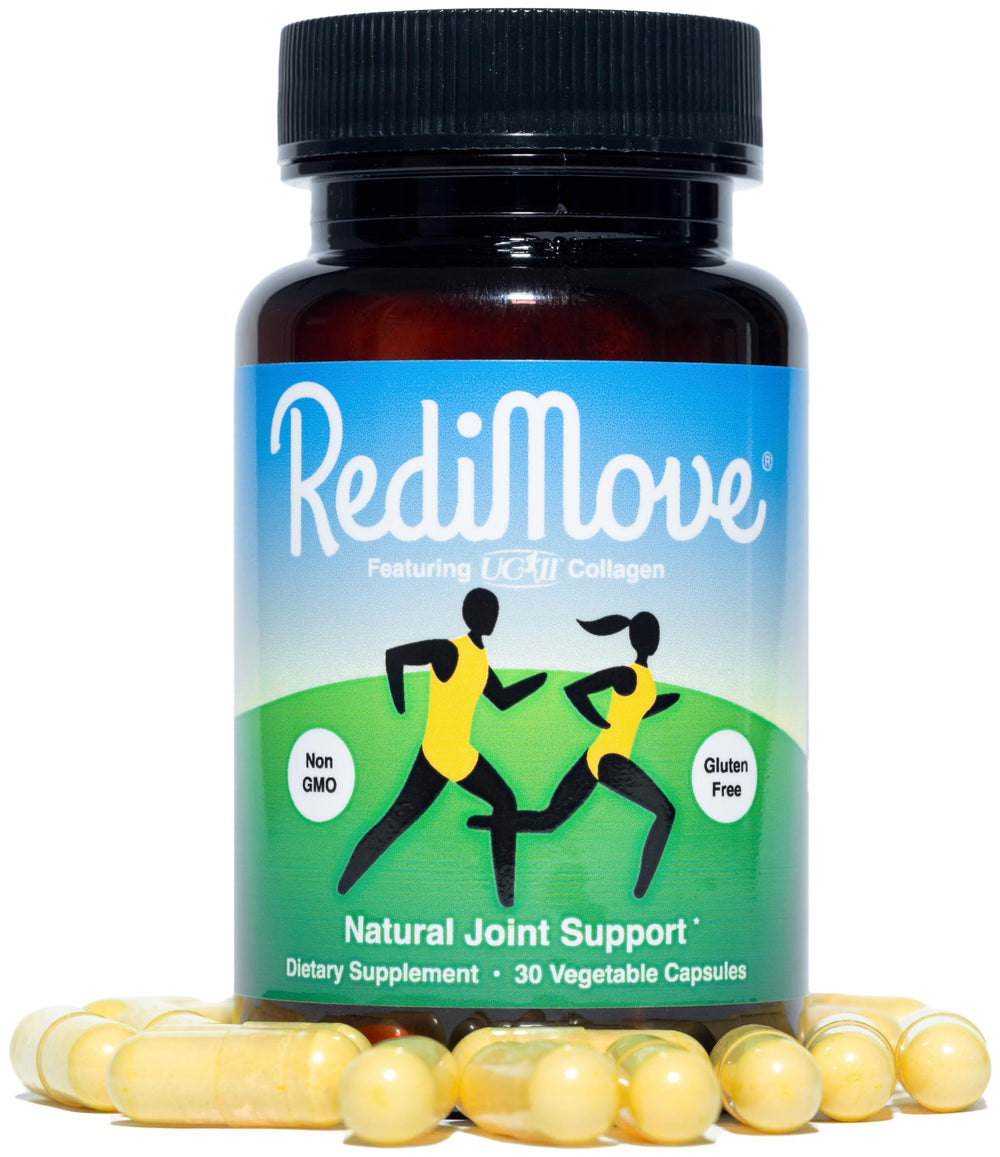 RediMove bottle with capsules and ingredients around