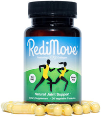 RediMove bottle with capsules and ingredients around