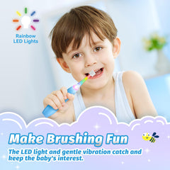 Blue dinosaur design and soft LED light for engaging brushing