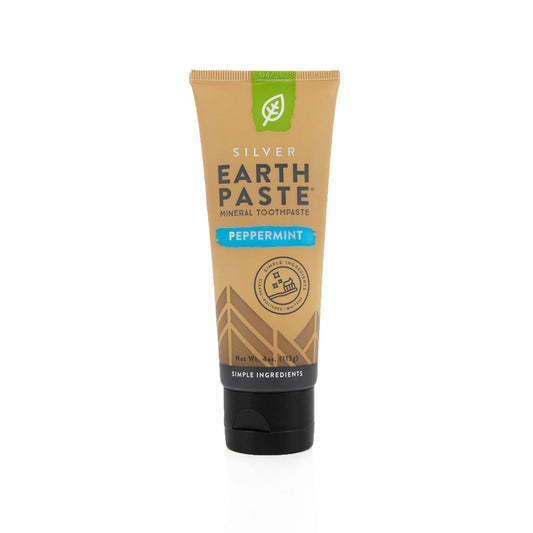Front view of Redmond Earthpaste with Silver Peppermint 4 oz tube