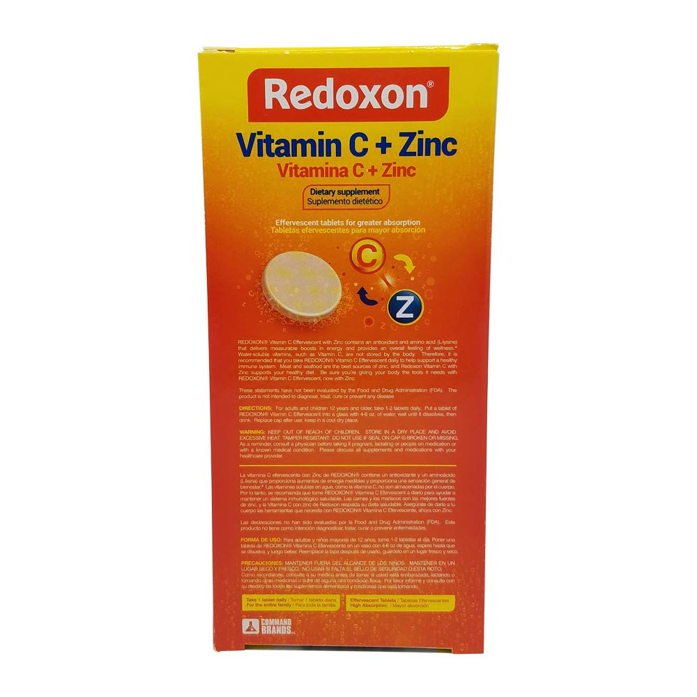 Effervescent tablet dissolving in water: Redoxon Orange Vitamin C with Zinc