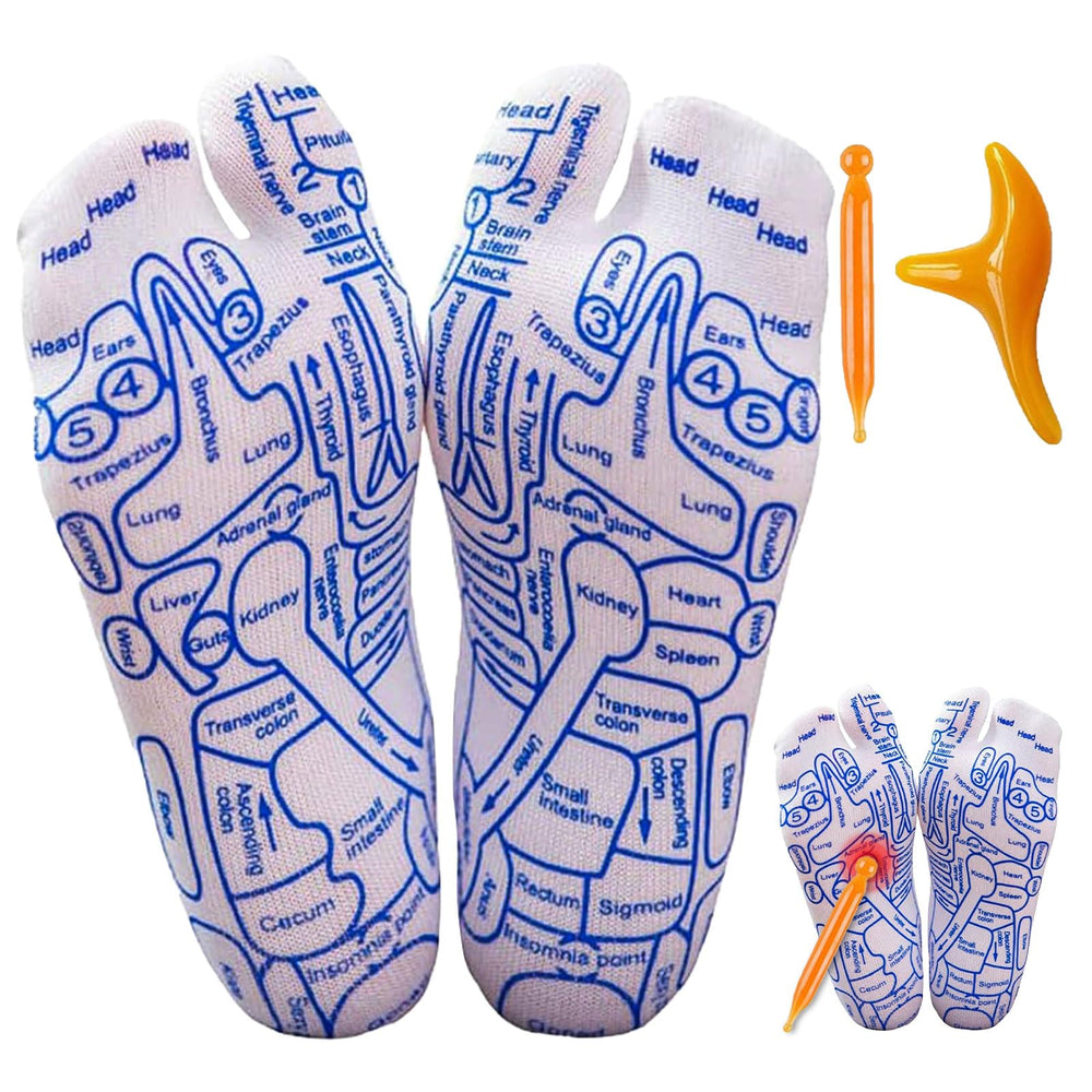 Large reflexology socks with integrated acupressure tools