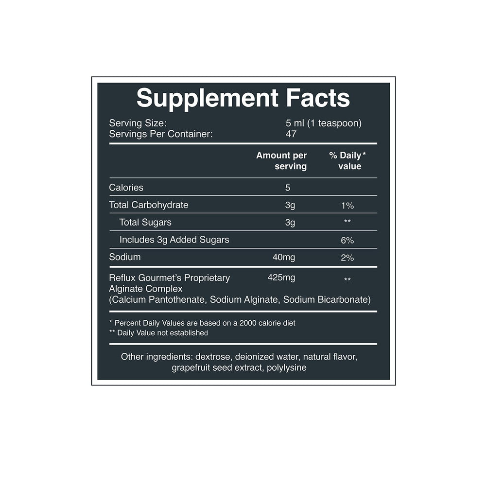 Close-up of REFLUX GOURMET Mint Chocolate Rescue label highlighting natural ingredients.