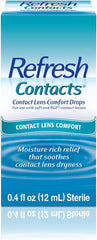 Front view of Refresh Contacts 0.4 oz sterile bottle in a five-pack