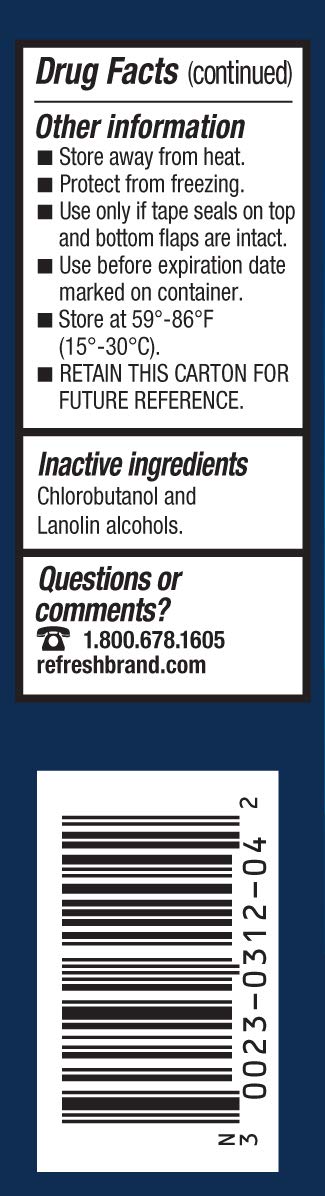 Refresh Lacri-Lube ointment on lower eyelid provides protective moisture.