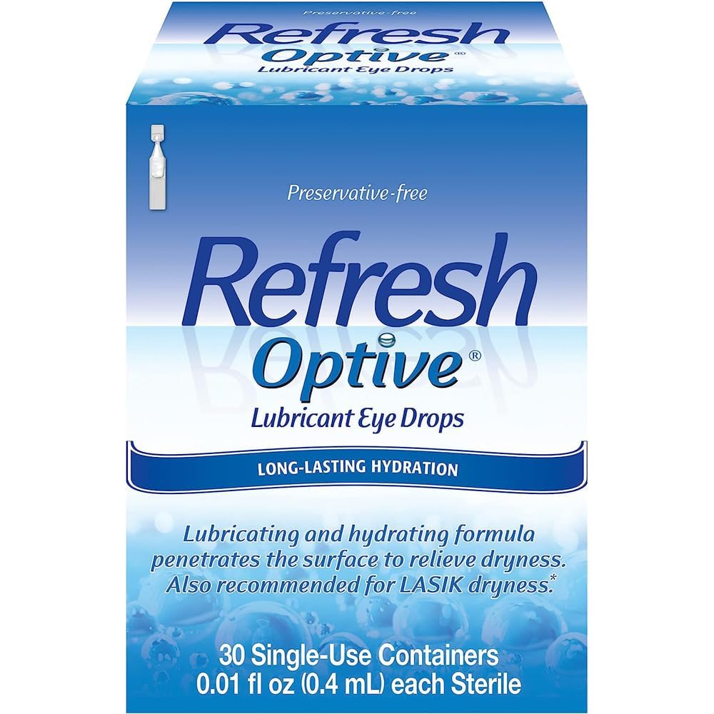 Refresh Optive eye drops bottle closeup showing soothing moisture for dry eyes