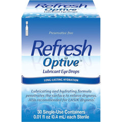 Refresh Optive eye drops bottle closeup showing soothing moisture for dry eyes
