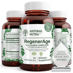 Front view of Natural Nutra RegenerAge bottle with 90 capsules