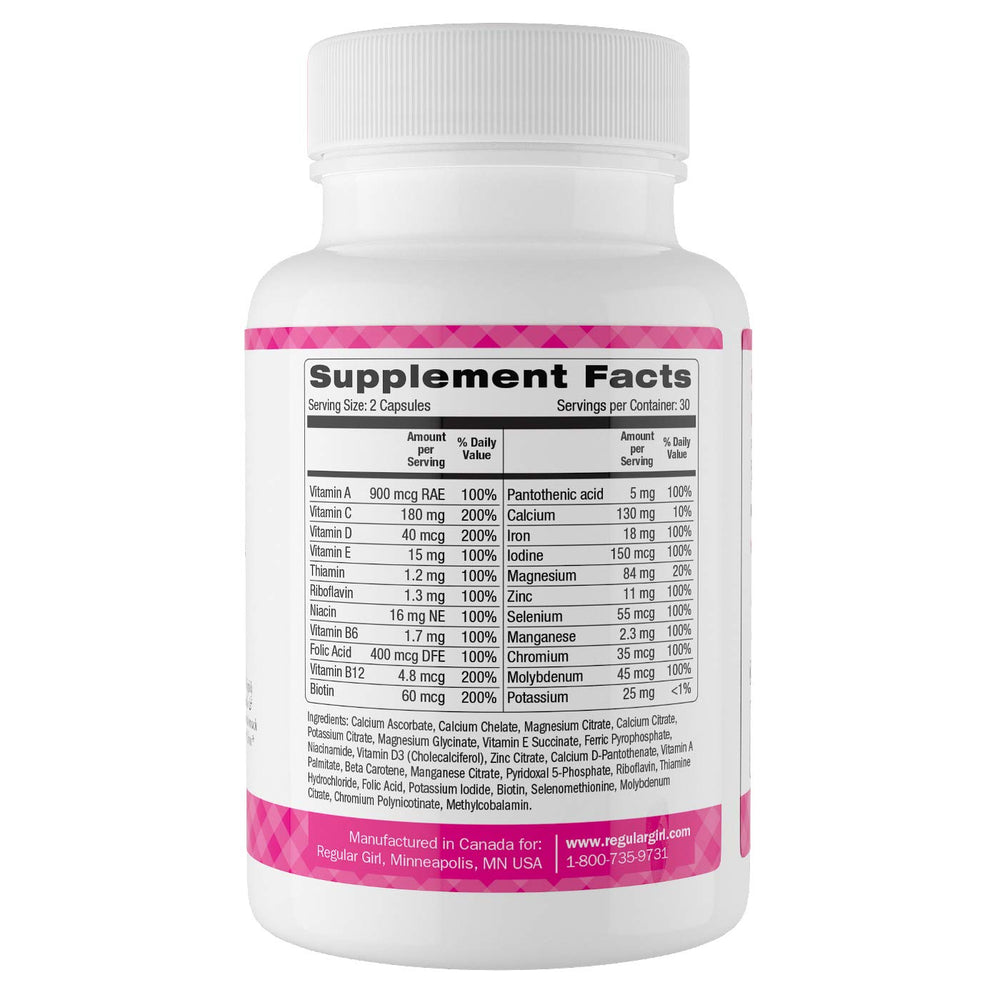 Close-up of Regular Girl multivitamin capsules