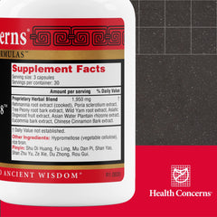 Back label of Health Concerns Rehmannia 8 bottle