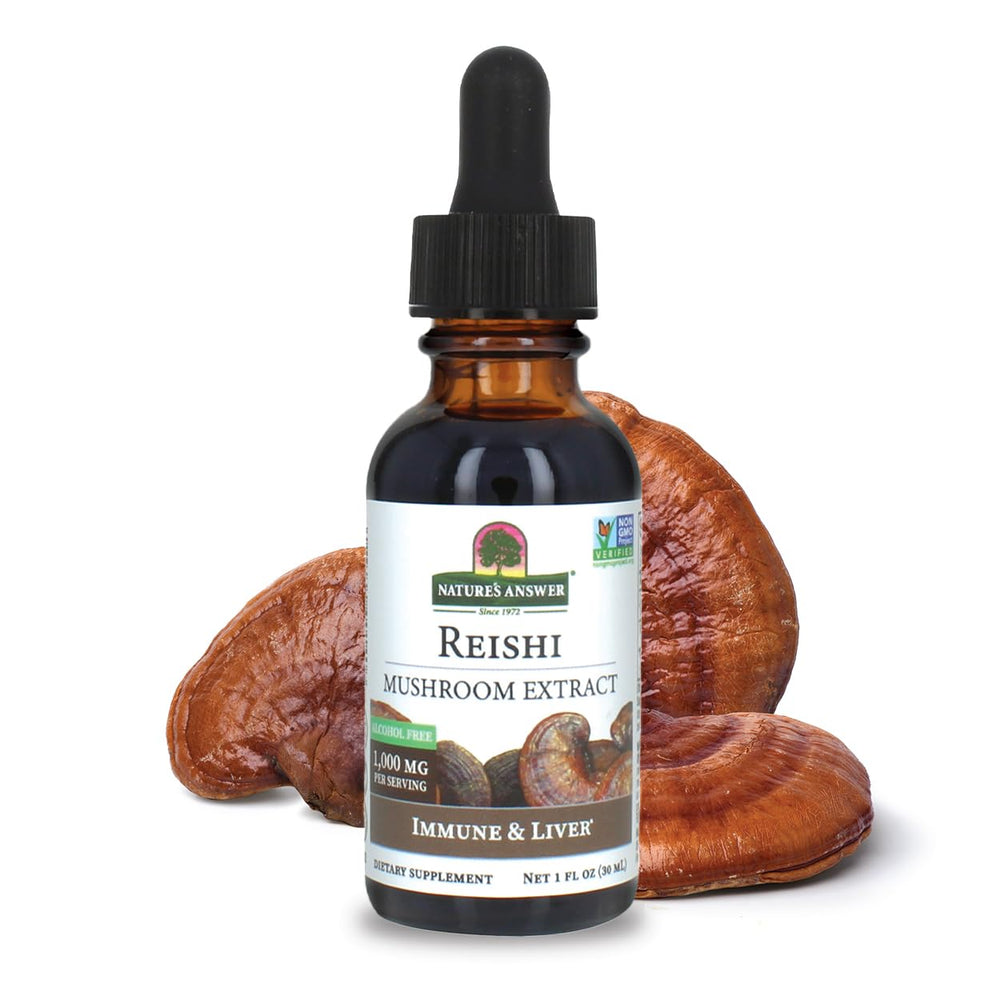 Bottle of Nature's Answer Reishi Mushroom Extract alcohol-free 1 fl oz