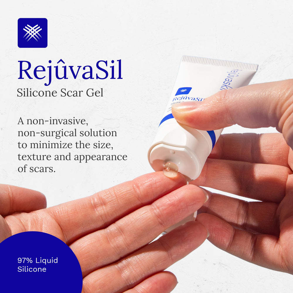 Rejuvaskin RejuvaSil application dot shows precise gel placement for targeted scar care.