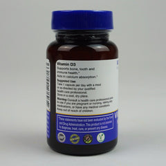 Label showing Vitamin D3 cholecalciferol and 60 vegan capsules