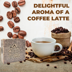 Relaxcation coffee scrub soap bar provides gentle exfoliation for smoother skin.