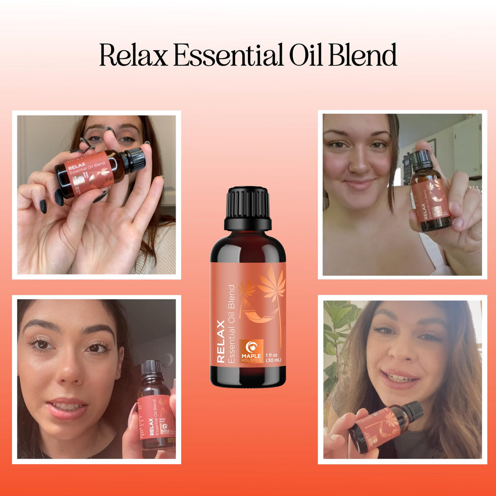 Close-up of Relaxing Oil Blend diffuser bottle