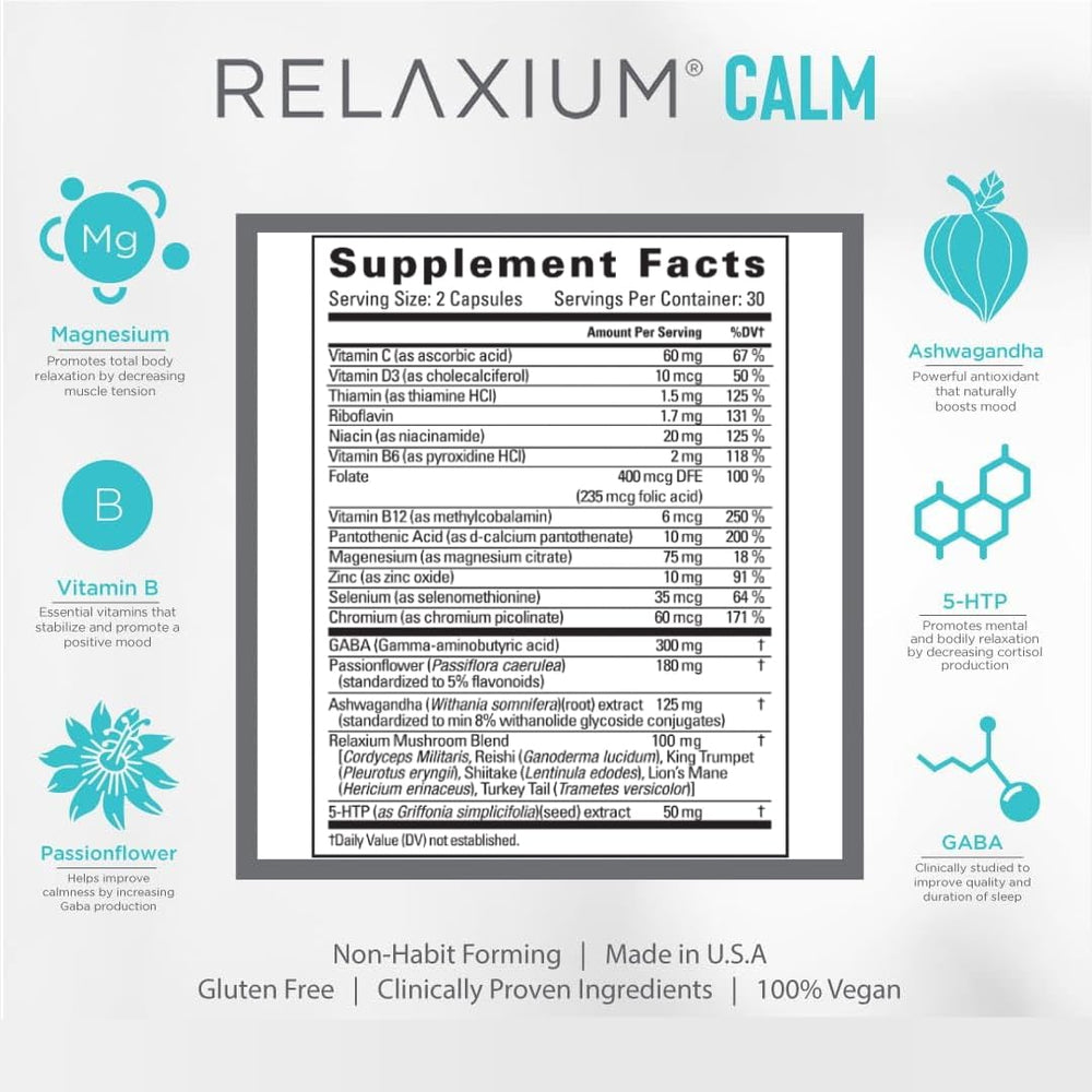 Relaxium Calm bottle for daily use with 60 capsules