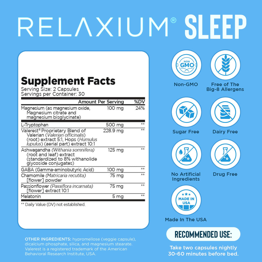 Benefits graphic showing Relaxium Sleep Aid advantages