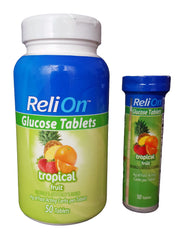 ReliOn Glucose Tablets Tropical Fruit flavor in On-The-Go Tube, 50-count